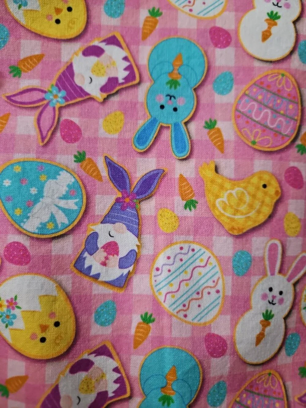 Easter Cookies On Pink Plaid Cotton Fabric By Henry Glass 34x43